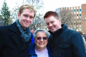 Andy and Chris with Kay, who was Chris's sponsor when he was baptized. 
